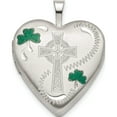 thumbnail image 1 of Sterling Silver 20mm Green Enamel Clover/Cross Heart Locket (25.1 X 19.6) Made In Hong Kong qls795, 1 of 5
