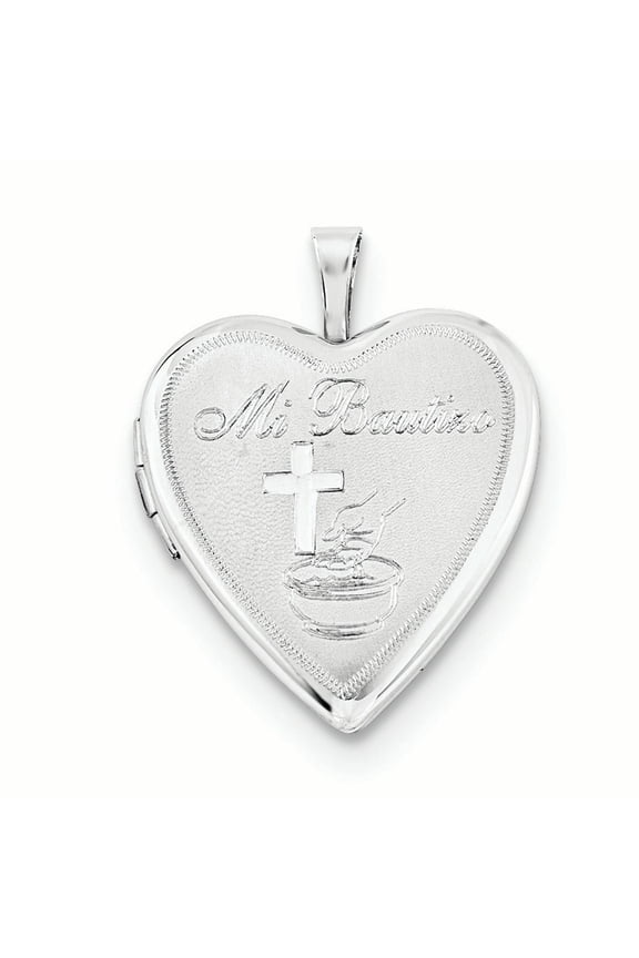 Sterling Silver 20mm Mi Bautizo Satin & Polished Heart Locket