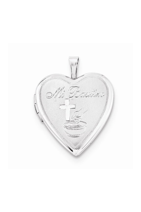 Sterling Silver 20mm Mi Bautizo Satin and Polished Heart Locket