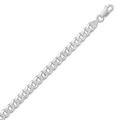 Sterling Silver 22 Inch Beveled Curb Chain Necklace 6.5mm Wide With Lobster Clasp