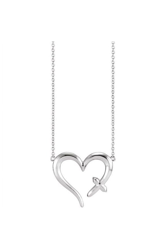 Sterling Silver 22 X 18.47 Mm 18 In Polished Knife-Edge Open Heart With Cross Necklace