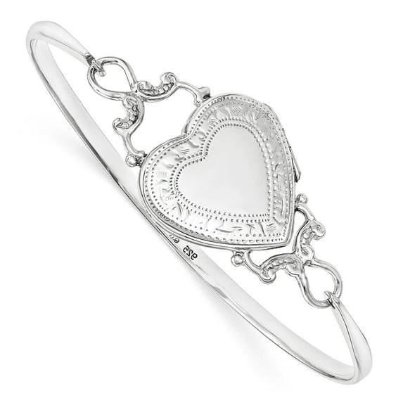 Sterling Silver 22mm Heart Locket Flexible Bangle Bracelet