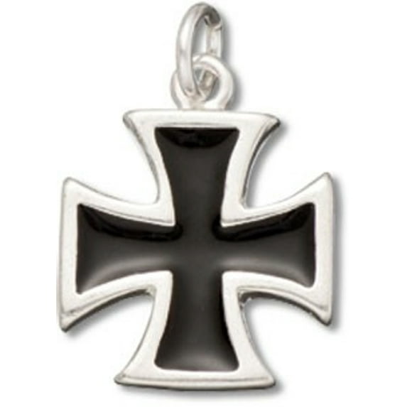 Sterling Silver 24" 1.2mm Box Chain 3D Black Enameled Maltese Amalfi Cross Pendant Necklace
