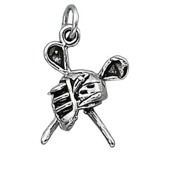 Sterling Silver 24" 1.2mm Box Chain 3D Lacrosse Sticks Mask Pendant Necklace