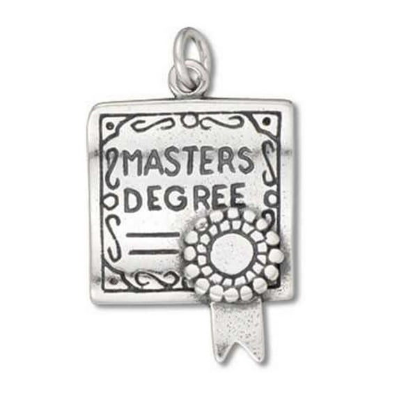 Sterling Silver 24" 1.2mm Box Chain 3D Masters Degree Certificate Pendant Necklace