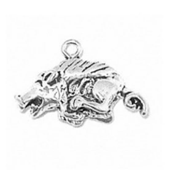 Sterling Silver 24" 1.2mm Box Chain 3D Running Hog Pig Wild Boar Razorback Pendant Necklace