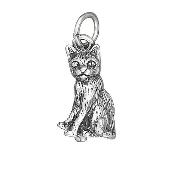 Sterling Silver 24" 1.2mm Box Chain 3D Sitting Kitty Cat Pendant Necklace