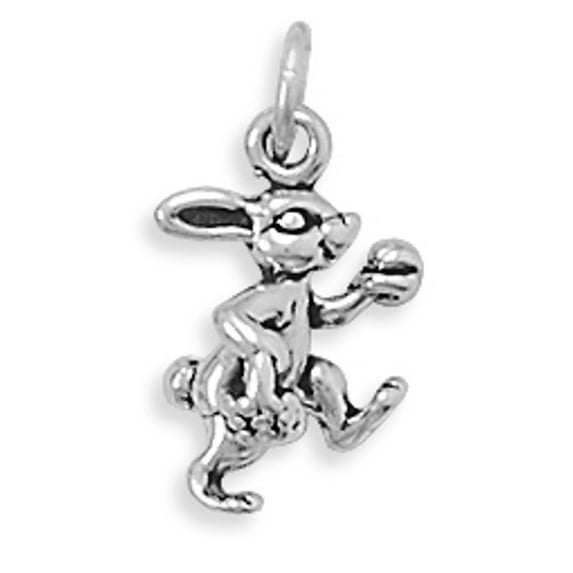 Sterling Silver 24" 1.2mm Box Chain 3D Small Easter Bunny Basket And Egg Pendant Necklace
