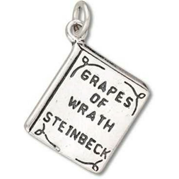 Sterling Silver 24" 1.2mm Box Chain 3D Two Sided Grapes Of Wrath Book Pendant Necklace