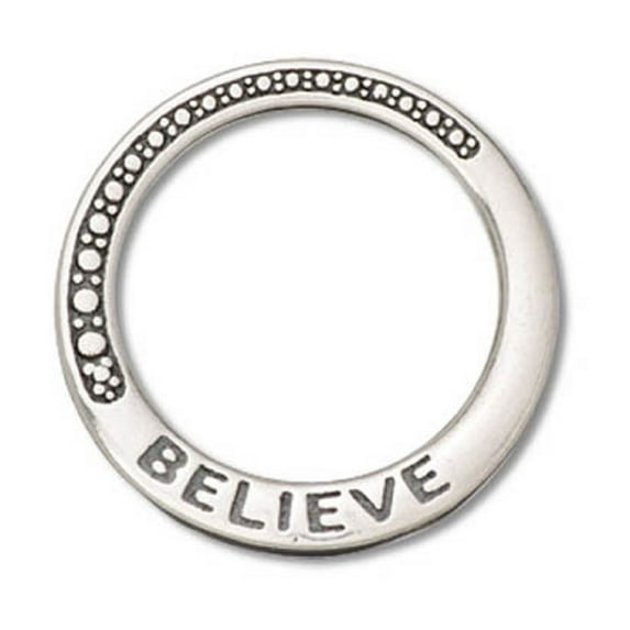 Sterling Silver 24" 1.2mm Box Chain BELIEVE Circle Shaped Affirmation Slide Pendant Necklace