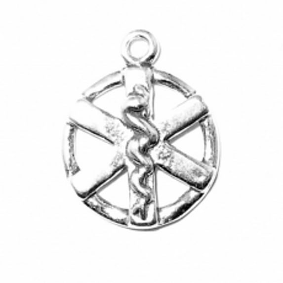 Sterling Silver 24" 1.2mm Box Chain Caduceus Snake Medical Symbol Pendant Necklace
