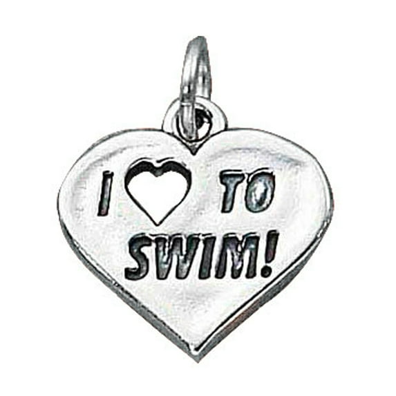 Sterling Silver 24" 1.2mm Box Chain I LOVE TO SWIM! Word Pendant Necklace
