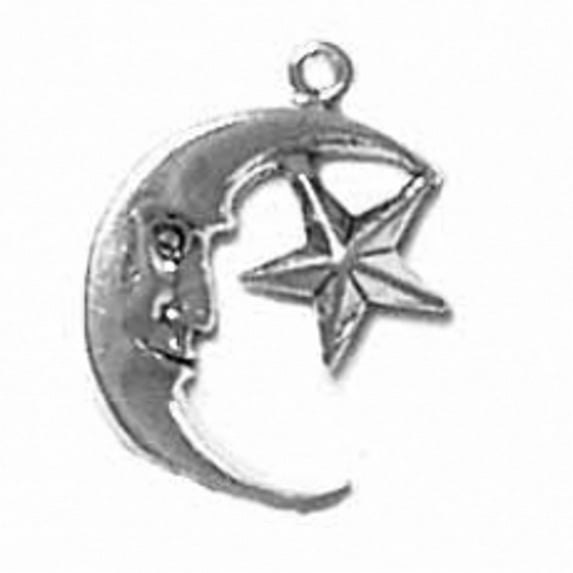 Sterling Silver 24" 1.2mm Box Chain Man In Moon Face Star Pendant Necklace