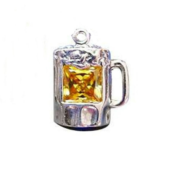 Sterling Silver 24" 1.2mm Sterling Silver Yellow Cubic Zirconia Mug of Beer Pendant Necklace