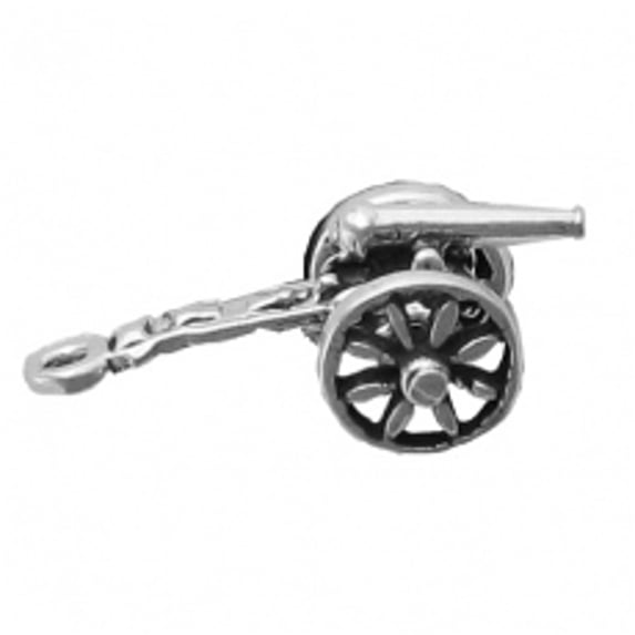 Sterling Silver 24" 1mm 3D Moveable Civil War Rifle Cannon On Wheels Military Pendant Necklace