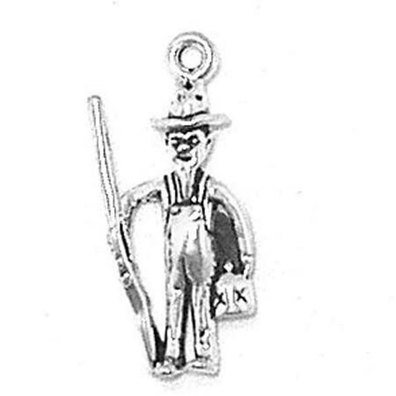 Sterling Silver 24" 1mm Box Chain 3D HillBilly Moon Shiner Pendant Necklace