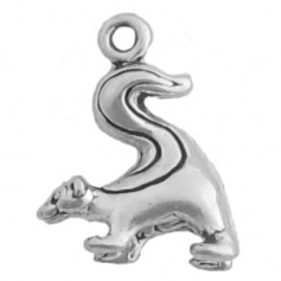 Sterling Silver 24" 1mm Box Chain 3D Skunk Pendant Necklace Tail Up