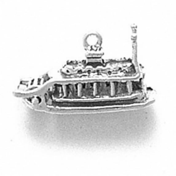 Sterling Silver 24" 1mm Box Chain 3D Steamboat Paddleboat Showboat Riverboat Pendant Necklace