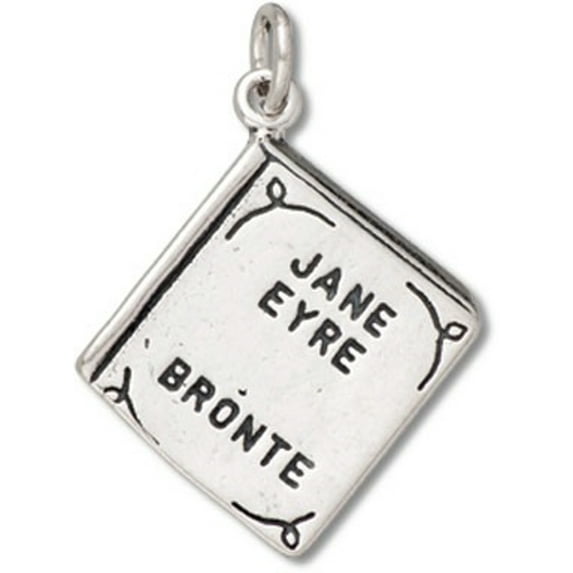 Sterling Silver 24" 1mm Box Chain 3D Two Sided Jane Eyre By Bronte Book Pendant Necklace