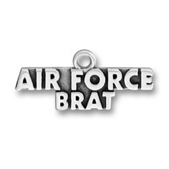 Sterling Silver 24" 1mm Box Chain AIR FORCE BRAT Military Armed Forces Pendant Necklace