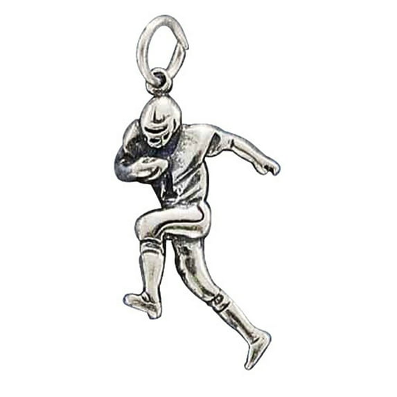 Sterling Silver 24" 1mm Box Chain Detailed Football Player Pendant Necklace