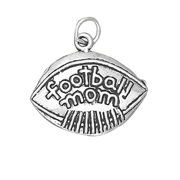 Sterling Silver 24" 1mm Box Chain "Football Mom" On Football Word Pendant Necklace