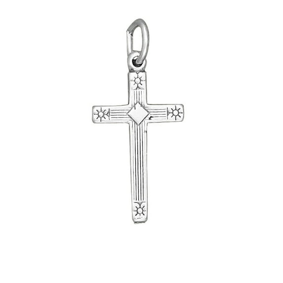 Sterling Silver 24" 1mm Box Chain Lined Christian Cross Pendant Necklace