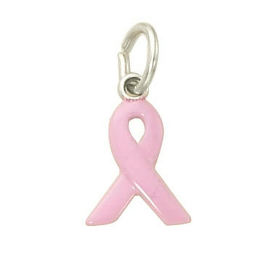 Sterling Silver 24" 1mm Box Chain Pink Enameled Breast Cancer Awareness Ribbon Pendant Necklace