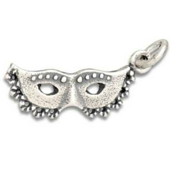 Sterling Silver 24" 1mm Box Chain Small Costume Ball Or Mardi Gras Mask Pendant Necklace