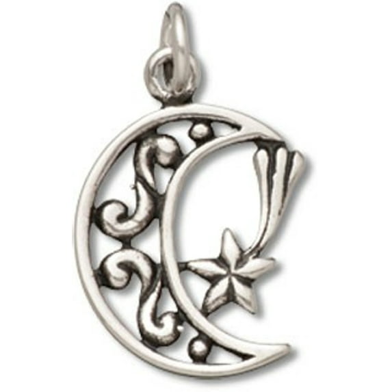 Sterling Silver 24" 1mm Filigree Waning Crescent Moon Pendant Necklace
