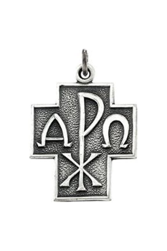 Sterling Silver 24.5x22mm Alpha Omega Cross 24 Necklace