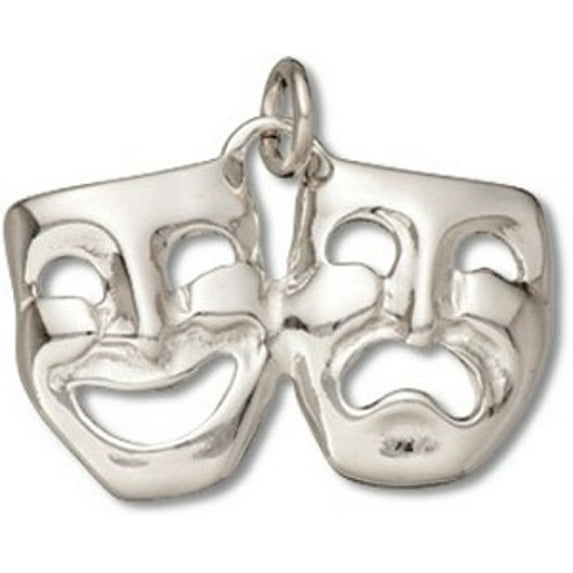 Sterling Silver 24" .8mm Box Chain 3D Actors Comedy And Tragedy Drama Mask Pendant Necklace