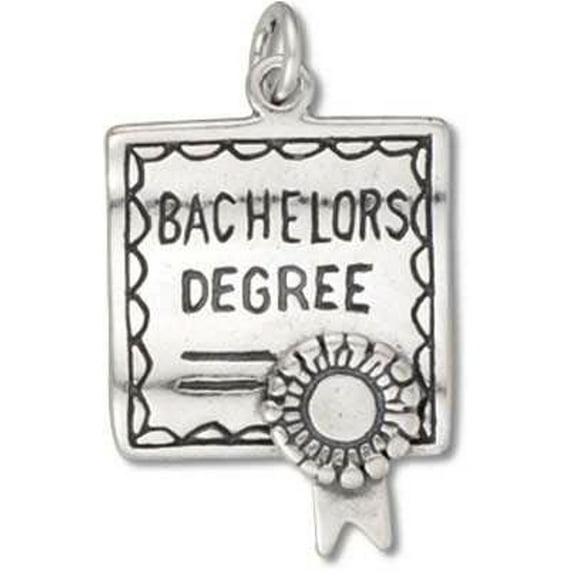 Sterling Silver 24" .8mm Box Chain 3D Bachelors Degree Certificate Pendant Necklace