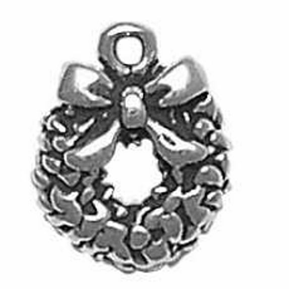 Sterling Silver 24" .8mm Box Chain 3D Christmas Door Wreath Pendant Necklace Large Bow