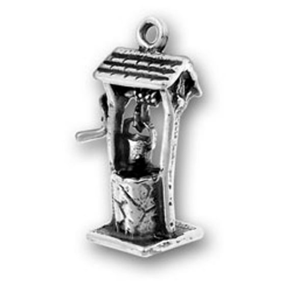 Sterling Silver 24" .8mm Box Chain 3D Old Fashion Wishing Well Water Bucket Pendant Necklace