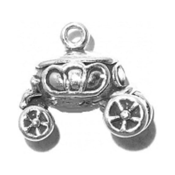 Sterling Silver 24" .8mm Box Chain 3D Ornate Fairy Tale Carriage Pendant Necklace