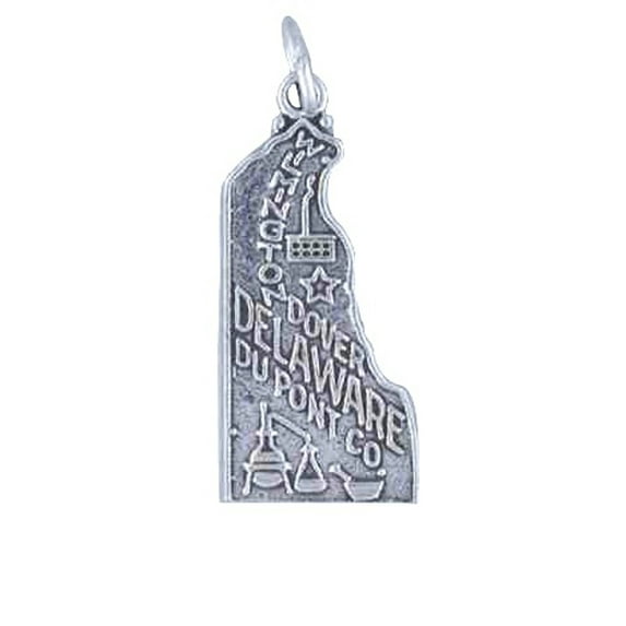 Sterling Silver 24" .8mm Box Chain DELAWARE State Pendant Necklace