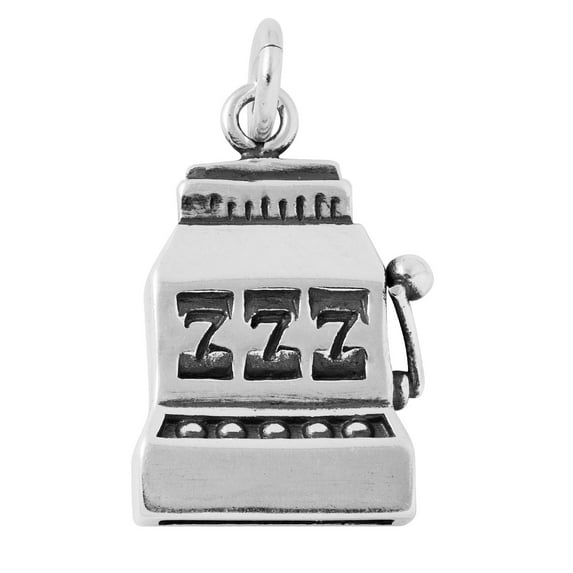 Sterling Silver 24" .8mm Box Chain Flat Lucky 777 Winning Slot Machine Pendant Necklace
