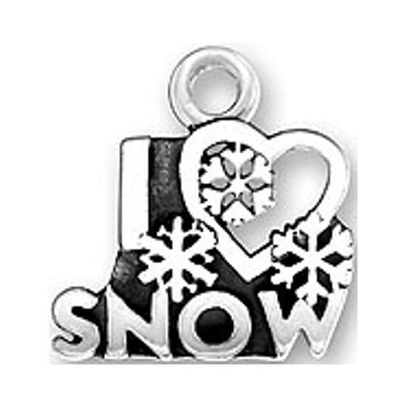 Sterling Silver 24" .8mm Box Chain I LOVE SNOW Snowflake Word Pendant Necklace