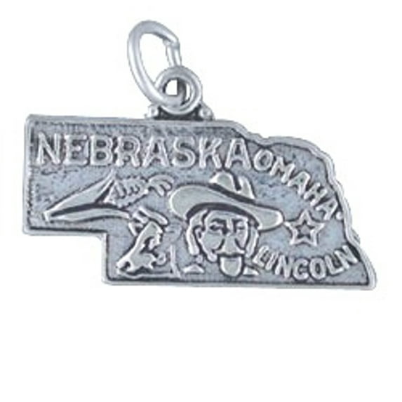 Sterling Silver 24" .8mm Box Chain NEBRASKA State Pendant Necklace