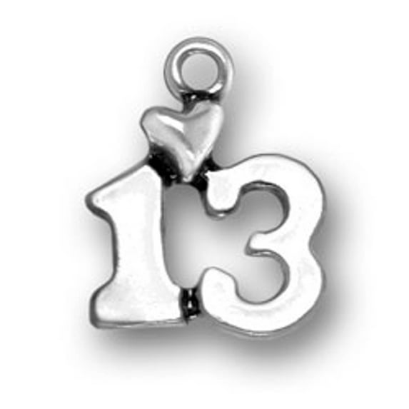 Sterling Silver 24" .8mm Box Chain Number Thirteen A Heart Pendant Necklace