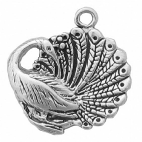 Sterling Silver 24" .8mm Box Chain Peacock Head Tucked Pendant Necklace