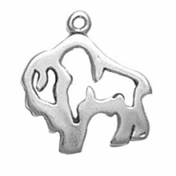 Sterling Silver 24" .8mm Box Chain Stencil Out Lined Buffalo Bison Pendant Necklace