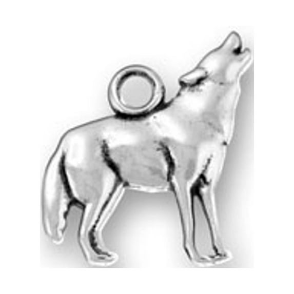 Sterling Silver 24" .8mm Box Chain Wolf Howling At The Moon Pendant Necklace