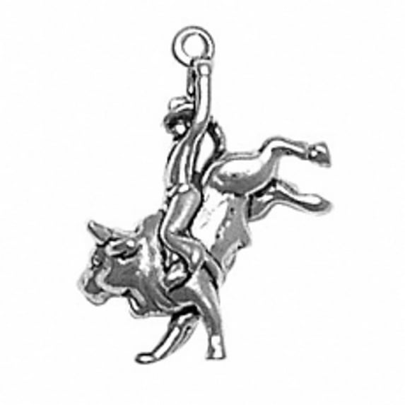 Sterling Silver 24" Unisex 1.5mm 3D Bull Rider Arm Raise and Bucking Bull Pendant Necklace