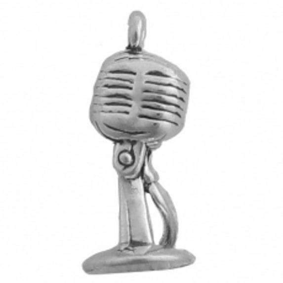 Sterling Silver 24" Unisex 1.5mm Box Chain 3D Talk Show Radio Host Microphone On Stand Pendant Necklace