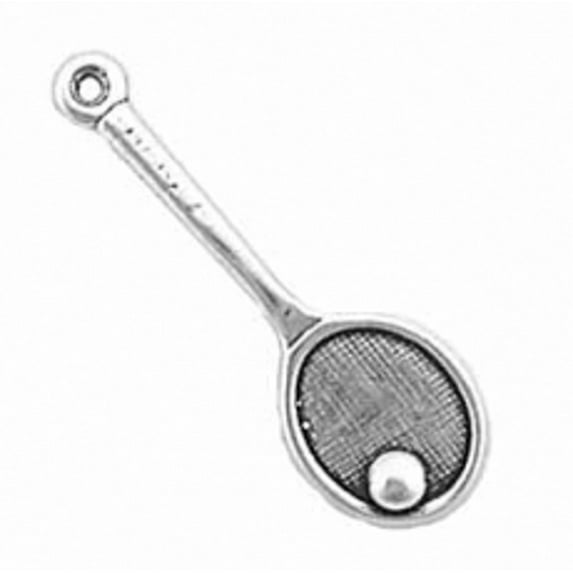 Sterling Silver 24" Unisex 1.5mm Box Chain 3D Tennis Racket Ball Pendant Necklace