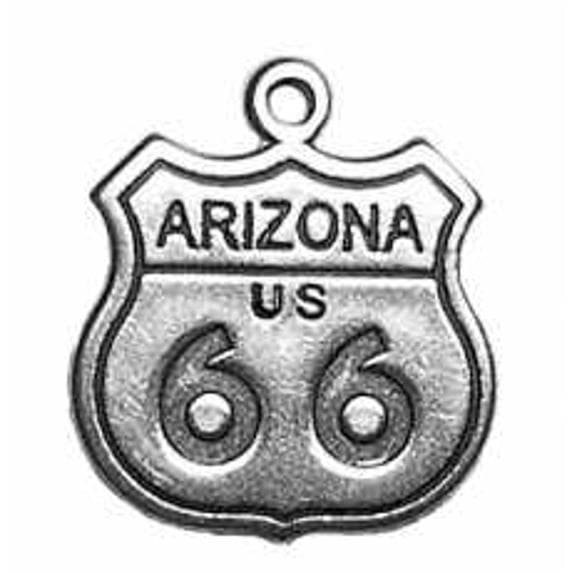 Sterling Silver 24" Unisex 1.5mm Box Chain Arizona Route 66 Sign Pendant Necklace