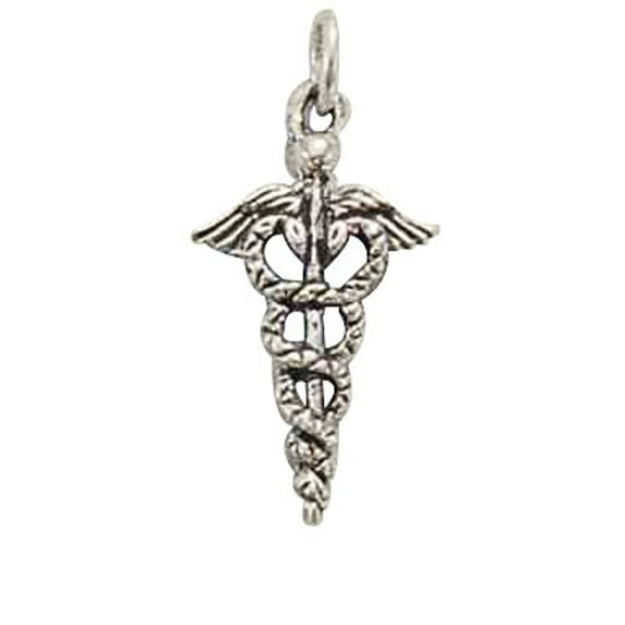 Sterling Silver 24" Unisex 1.5mm Box Chain Caduceus Medical Symbol Pendant Necklace