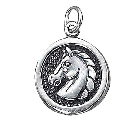 Sterling Silver 24" Unisex 1.5mm Box Chain Round Medallion Horse Pendant Necklace
